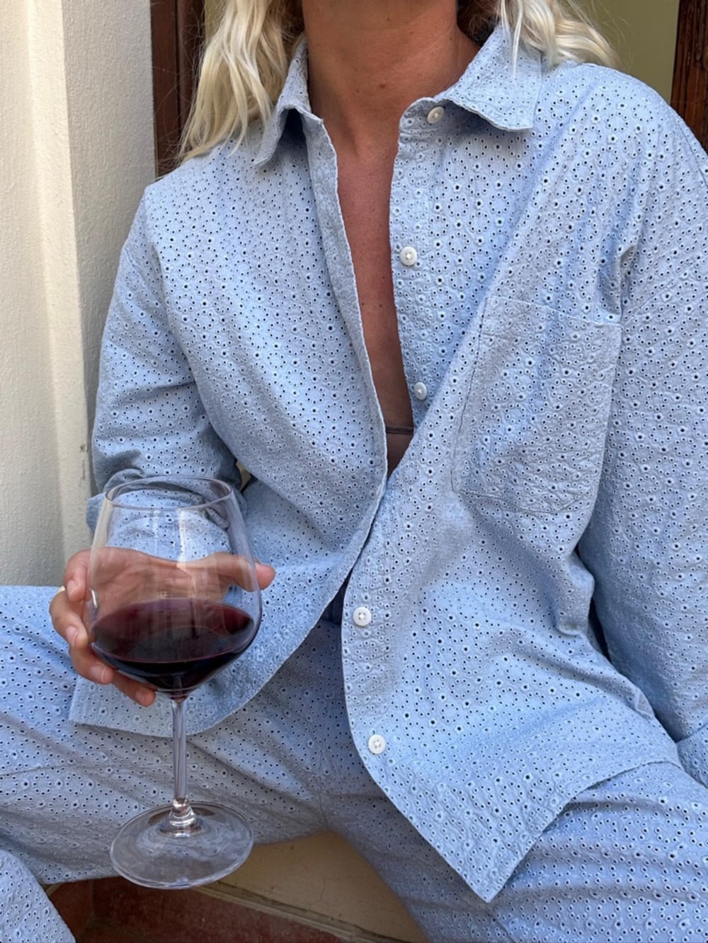 Djerf Avenue Broderie Shirt Airy Blue